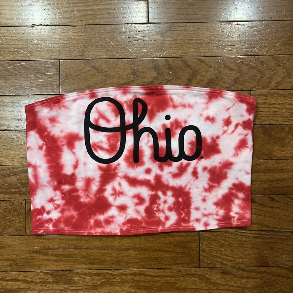 PINK Ohio State Buckeyes Tube Top Bandeau Red Tie Dye Game Day Women's M